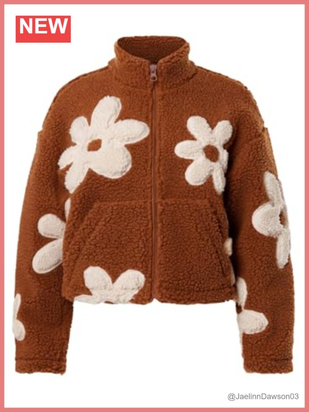 Oversized Floral Sherpa Fleece Jacket Cropped Zip Up Winter Coat